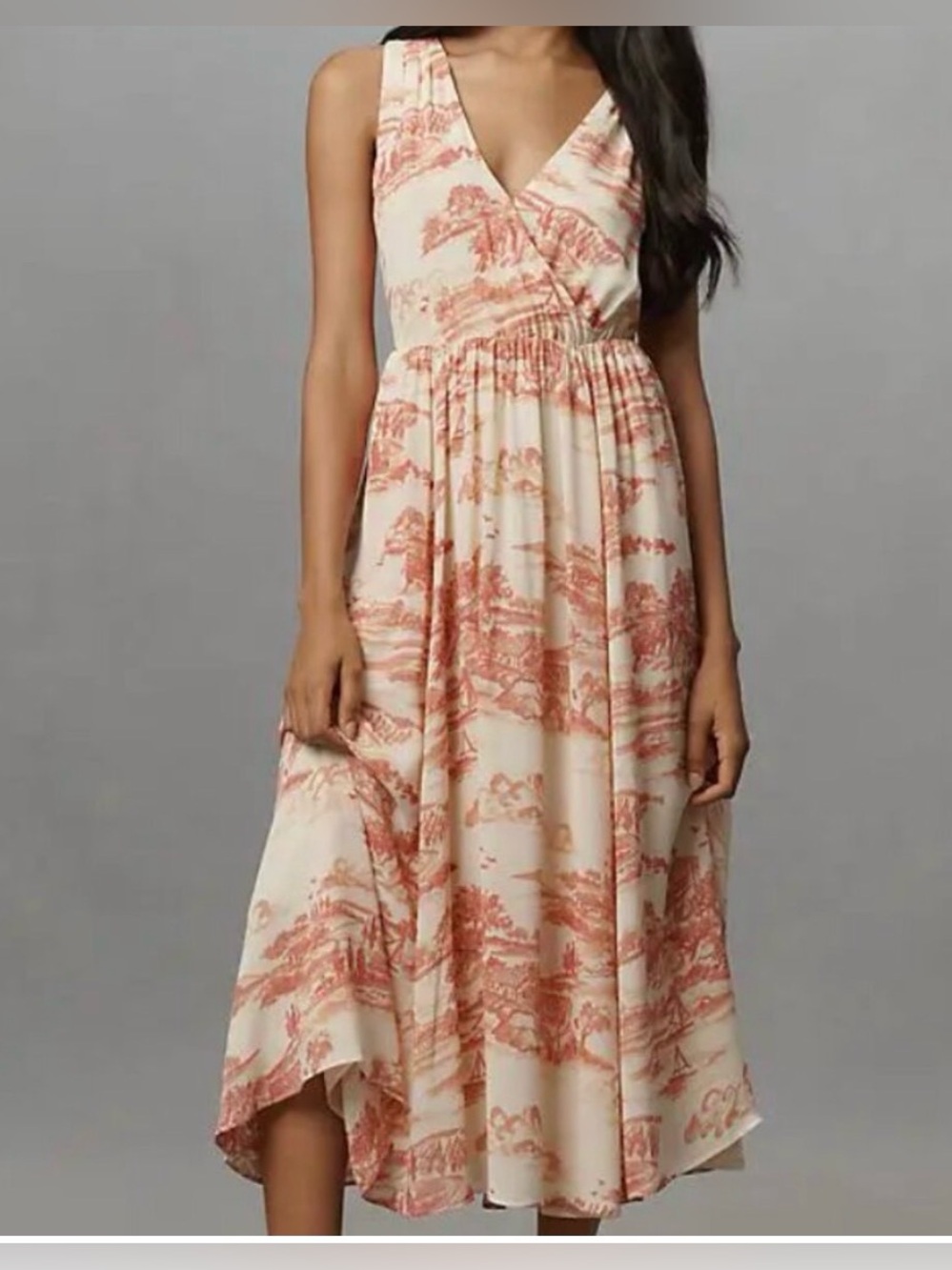 REFORMATION NWT Farah Sleeveless V-Neck Midi Dress red landscape toile print 8